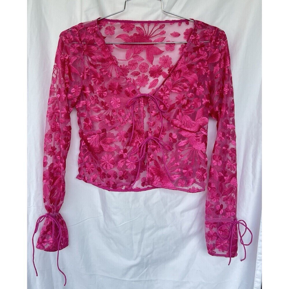 STAUD Destiny Embroidered Cardigan Bow Sheer Blossom Garden Party Women’s XS
